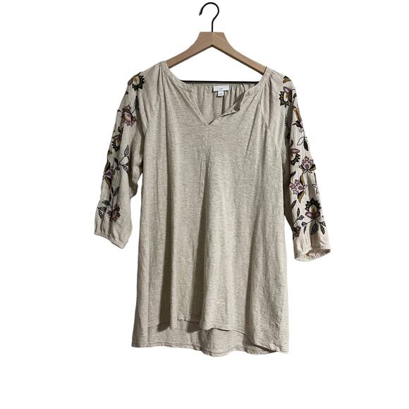 J. Jill floral embroidered 3/4 sleeve top med - Picture 1 of 5